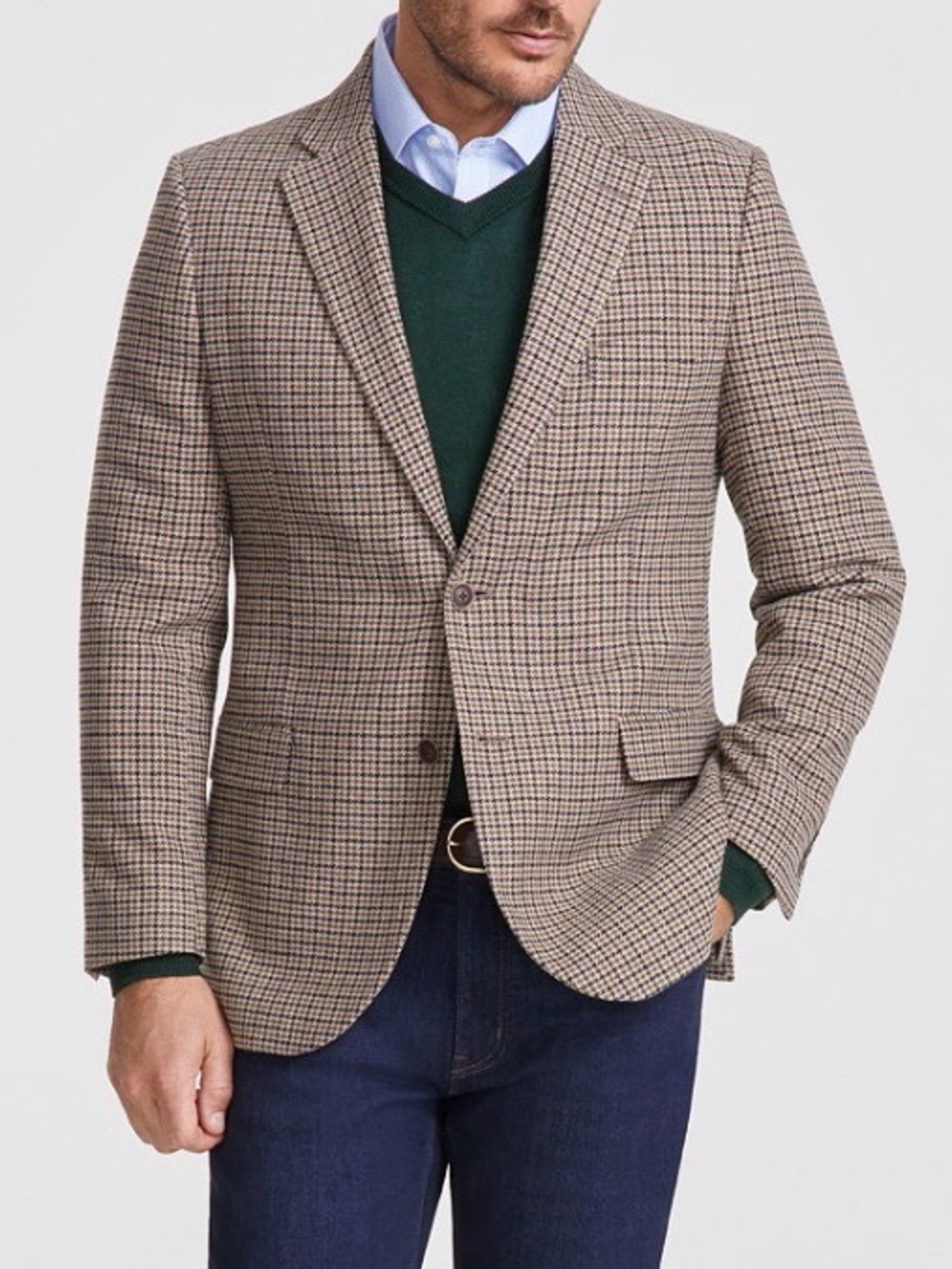 Nautica Modern Fit Tweed Sport Coat, Brown Houndstooth, 42S, EUC